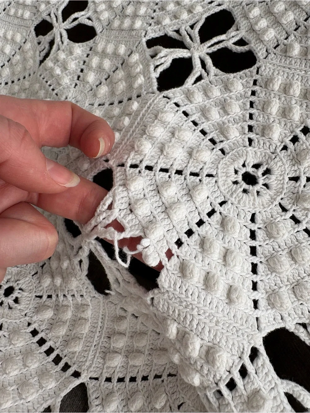 VTG handmade hand crocheted bedspread blanket 100% cotton 90x92 use or cutter